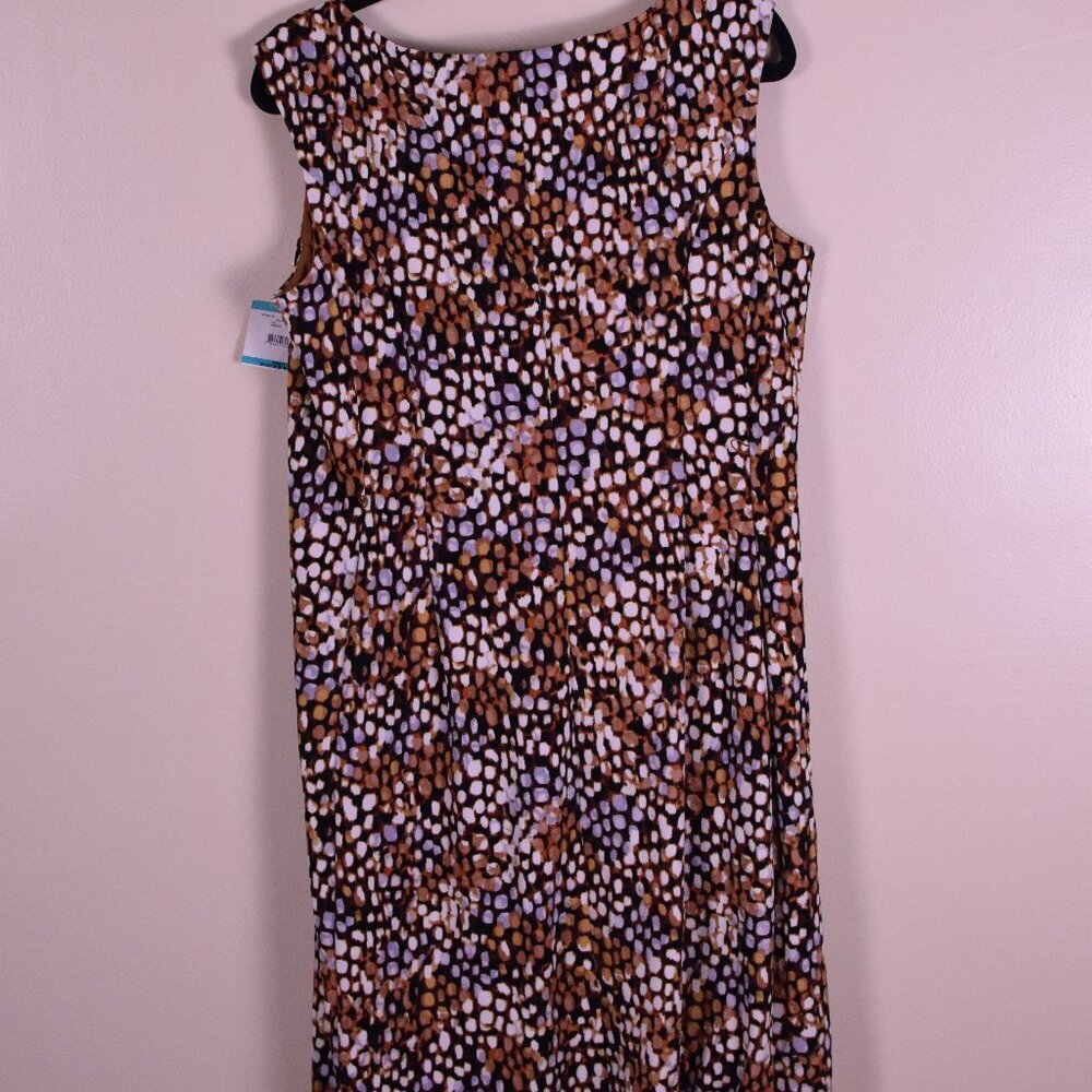 *NWT* Women's KASPER Vintage Brown Abstract Polka Dot Sleeveless Dress - Size 16 - Picture 7 of 7